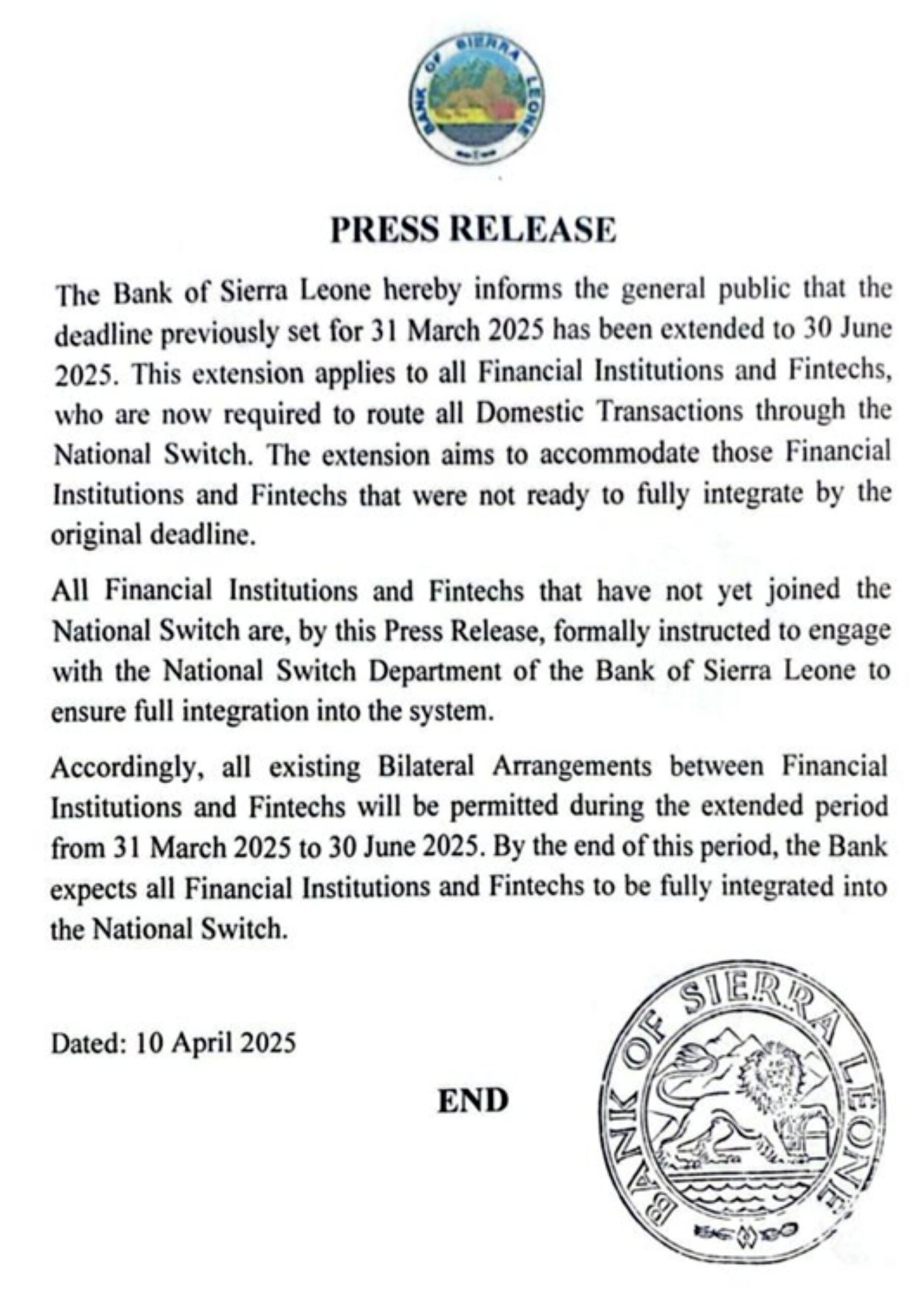 Bank Of Sierra Leone (BSL)