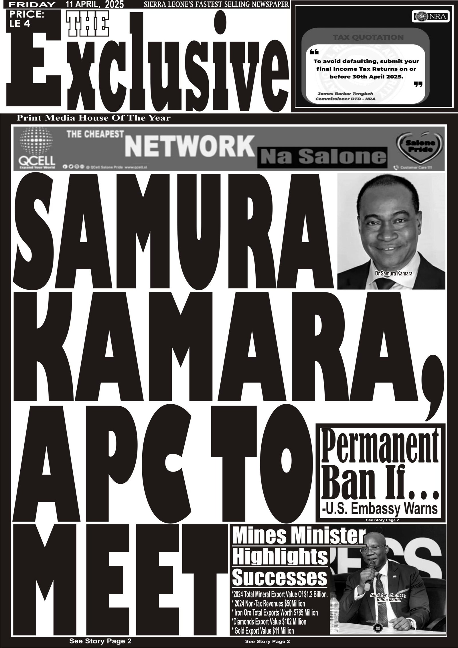 FRONT PAGE: APC To Meets With Samura Kamara