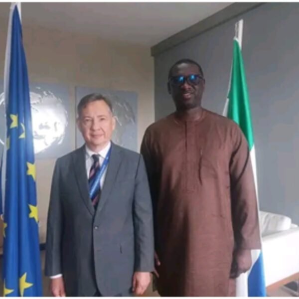 The leading flag bearer Aspirant of the APC Dr. Ibrahim Bangura Meets with the European Union Ambassador to Sierra Leone Jacek Jankowski and shares his Views on Governance and National Development.Ambassador Jankowski shares his Views on Governance and National Development. Ambassador Jankowski expresses Pleasure nothing that they had a constructive Discussion on the Current Political Landscape in the country.