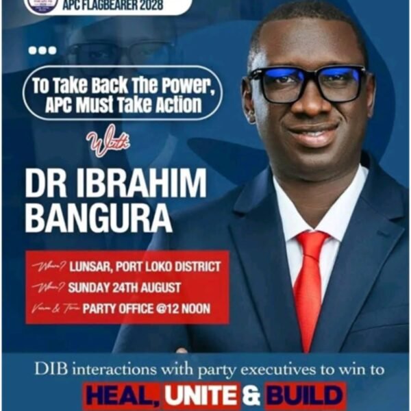Join Dr. Ibrahim Bangura for a crucial engagement with APC executives as we work together to HEAL, UNITE & BUILD!